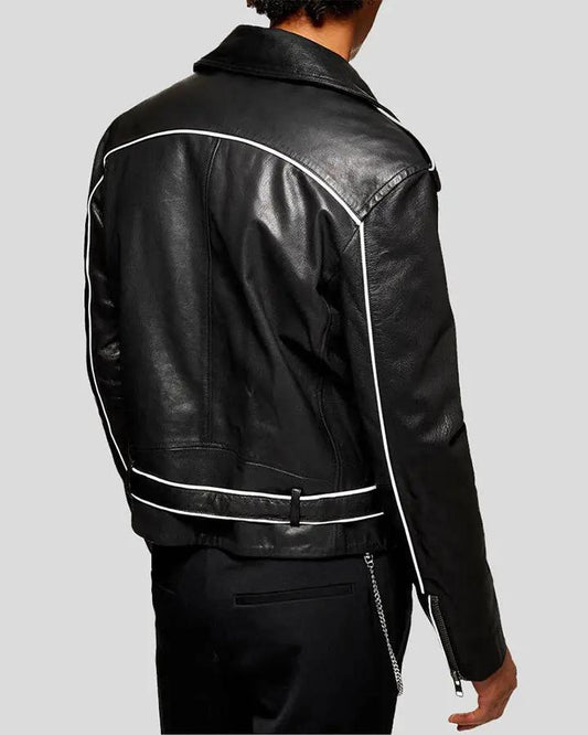 Colvert Black & White Motorcycle Leather Jacket - Vox Leather