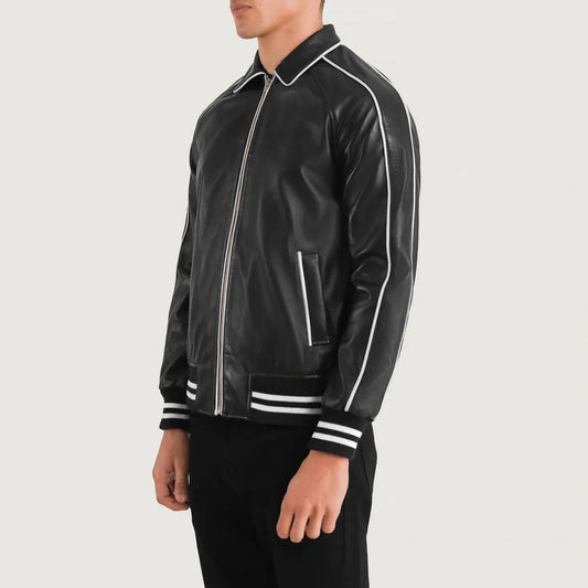 Cooper Black Leather Varsity Jacket - Vox Leather