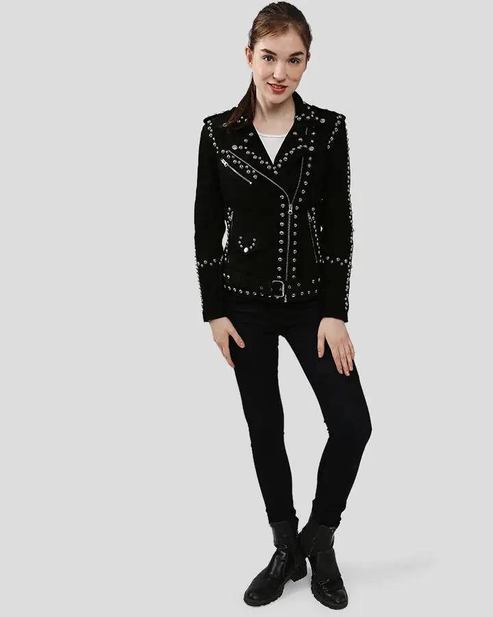 Danica Black Suede Studded Leather Jacket - Rare Leather