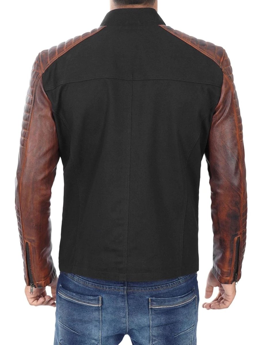 Darrell Mens Black and Brown Cafe Racer Leather Jacket - Vox Leather