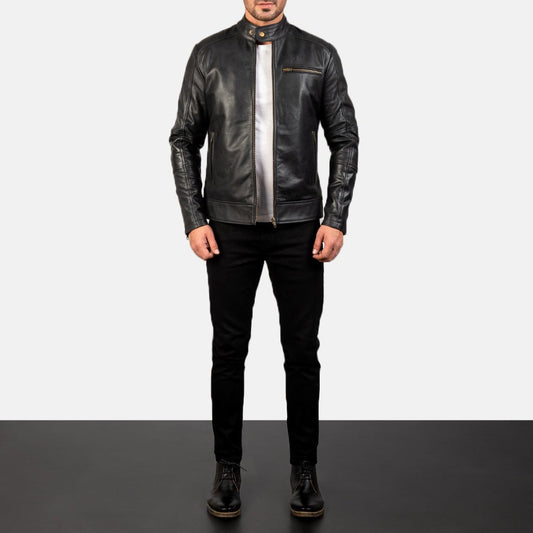 Dean Black Leather Biker Jacket - Vox Leather