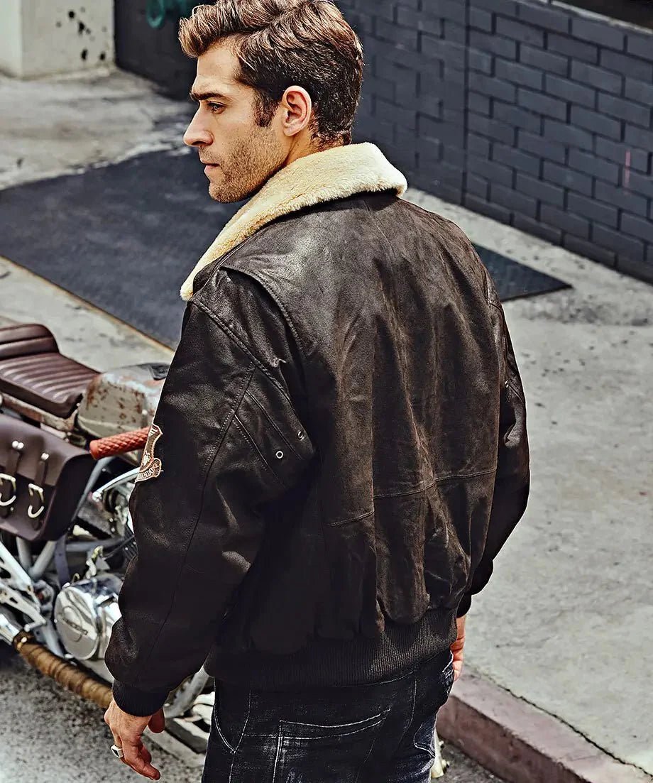 Denver Men’s Black Bomber Leather Jacket Aviator with Removable Collar - Vox Leather