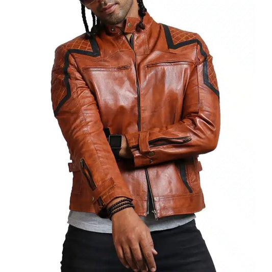 Designer Men Brown Waxed Leather Jacket - Rare Leather