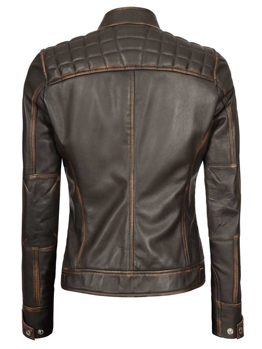Diamond Women Rub Off Brown Leather Jacket - Rare Leather