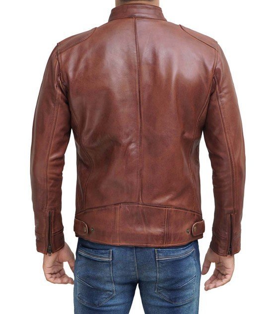 Dodge Mens Cognac Cafe Racer Leather Jacket - Vox Leather