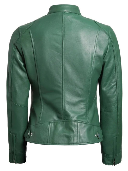 Dodge Womens Motorcycle Green Leather Jacket - Vox Leather