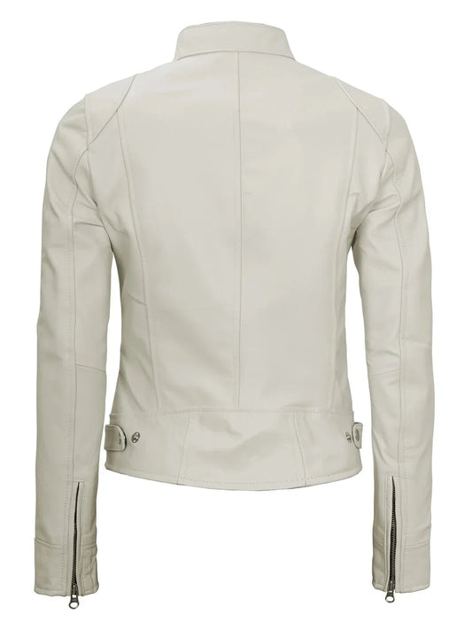 Dodge Women's Off White Cafe Racer Leather Jacket - Rare Leather