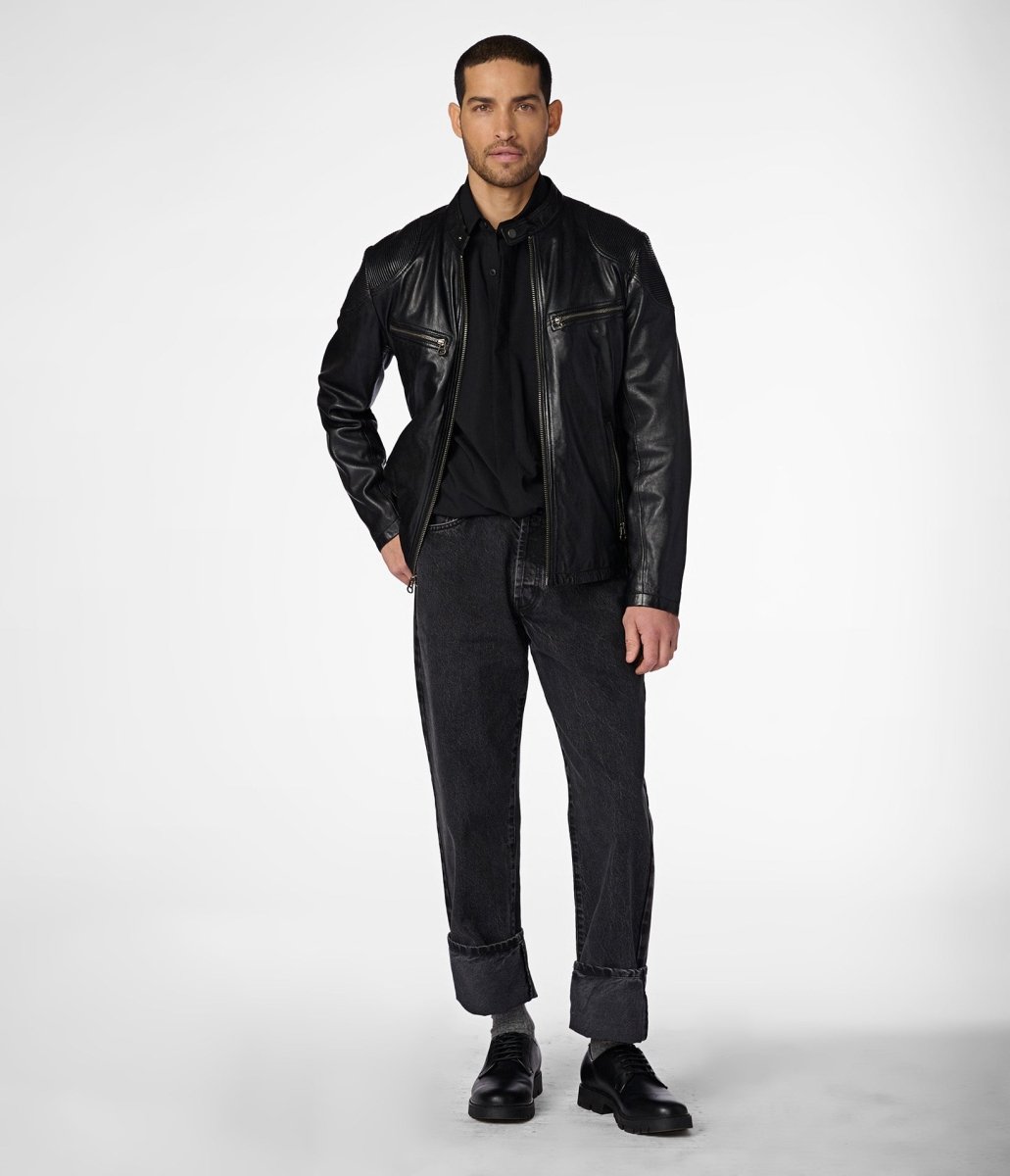 Drew Genuine Leather Jacket With Accordian Shoulder - Vox Leather