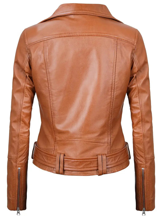 Elisa Womens Light Brown Biker Leather Jacket - Rare Leather