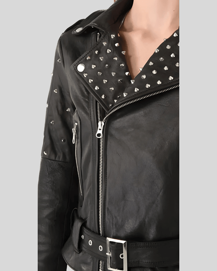 Ezra Black Studded Leather Jacket - Vox Leather