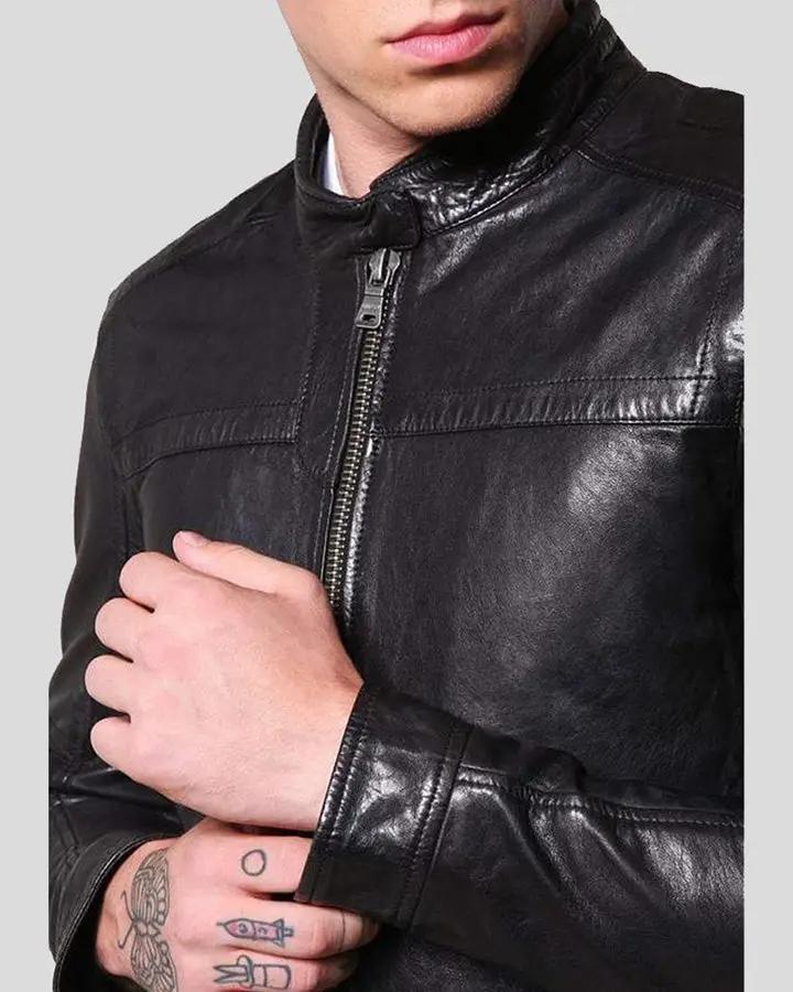 Ferd Black Slim Fit Leather Racer Jacket - Vox Leather