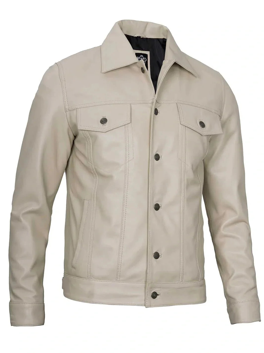Fernando Men's Beige Real Trucker Leather Jacket - Rare Leather