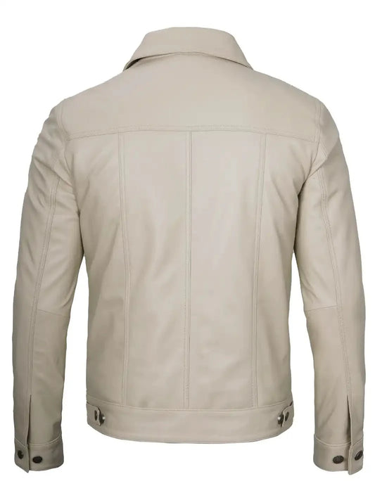 Fernando Men's Beige Real Trucker Leather Jacket - Rare Leather