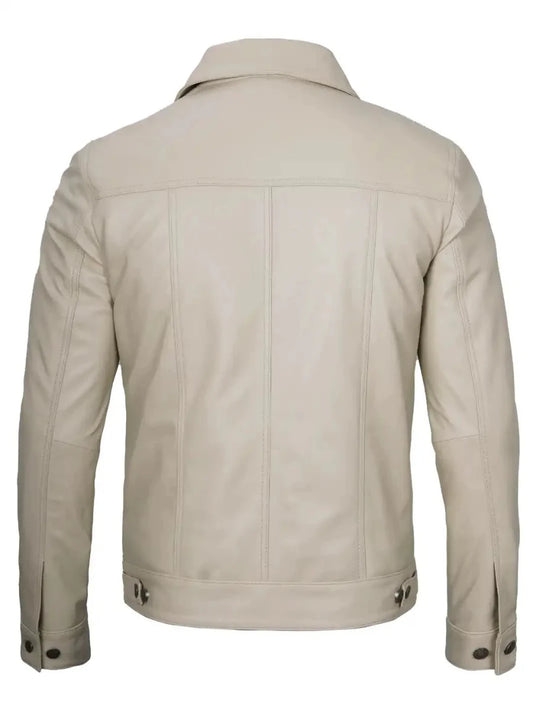 Fernando Men's Beige Real Trucker Leather Jacket - Vox Leather