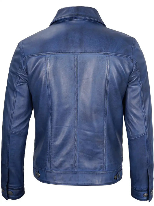 Fernando Men's Blue Real Leather Trucker Jacket - Rare Leather