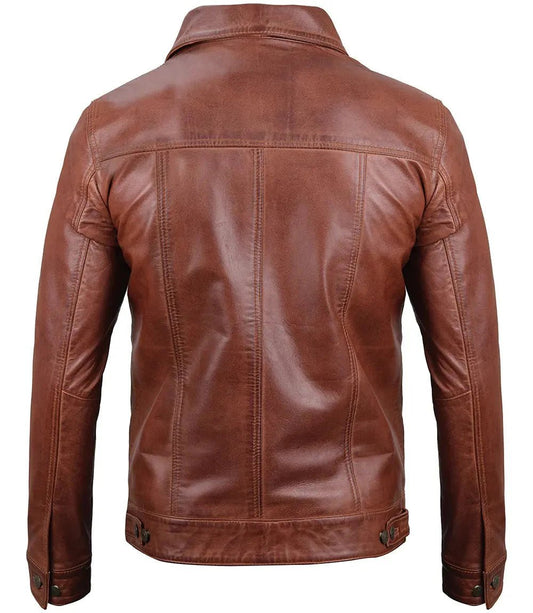 Fernando Men's Brown Harrington Leather Trucker Jacket - Vox Leather