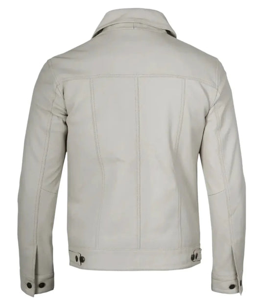 Fernando Men's Off White Leather Trucker Jacket - Rare Leather