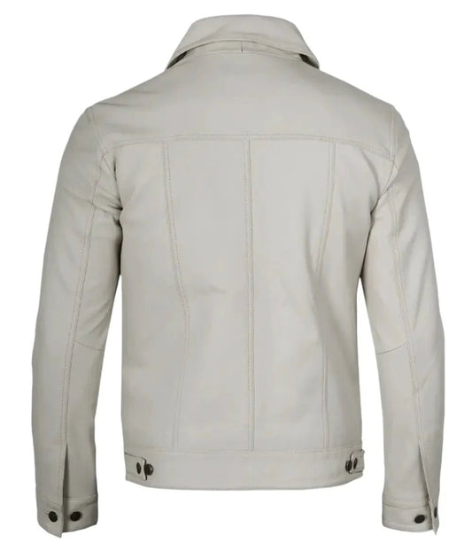 Fernando Men's Off White Leather Trucker Jacket - Vox Leather
