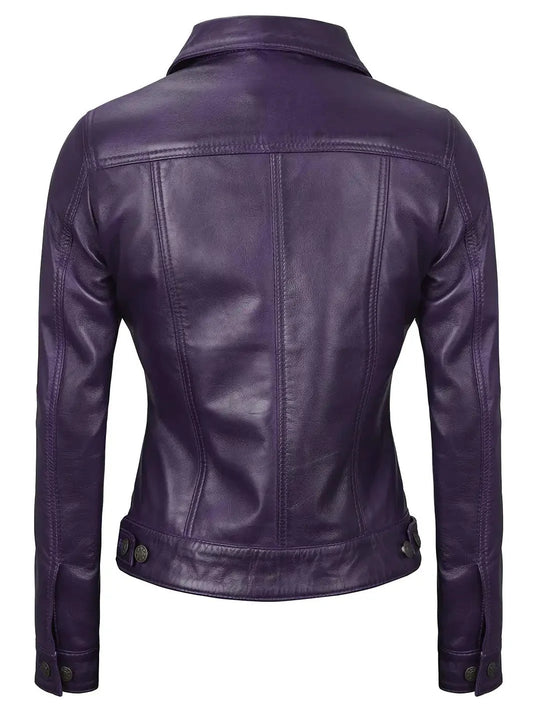 Fernando Women Purple Leather Trucker Jacket - Rare Leather