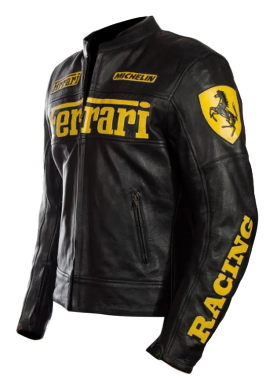 Ferrari Motorcycle Black Leather Racing Jacket - Rare Leather