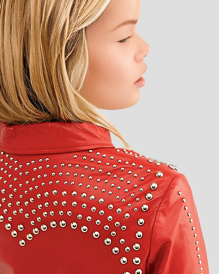 Fiadh Red Studded Leather Jacket - Vox Leather