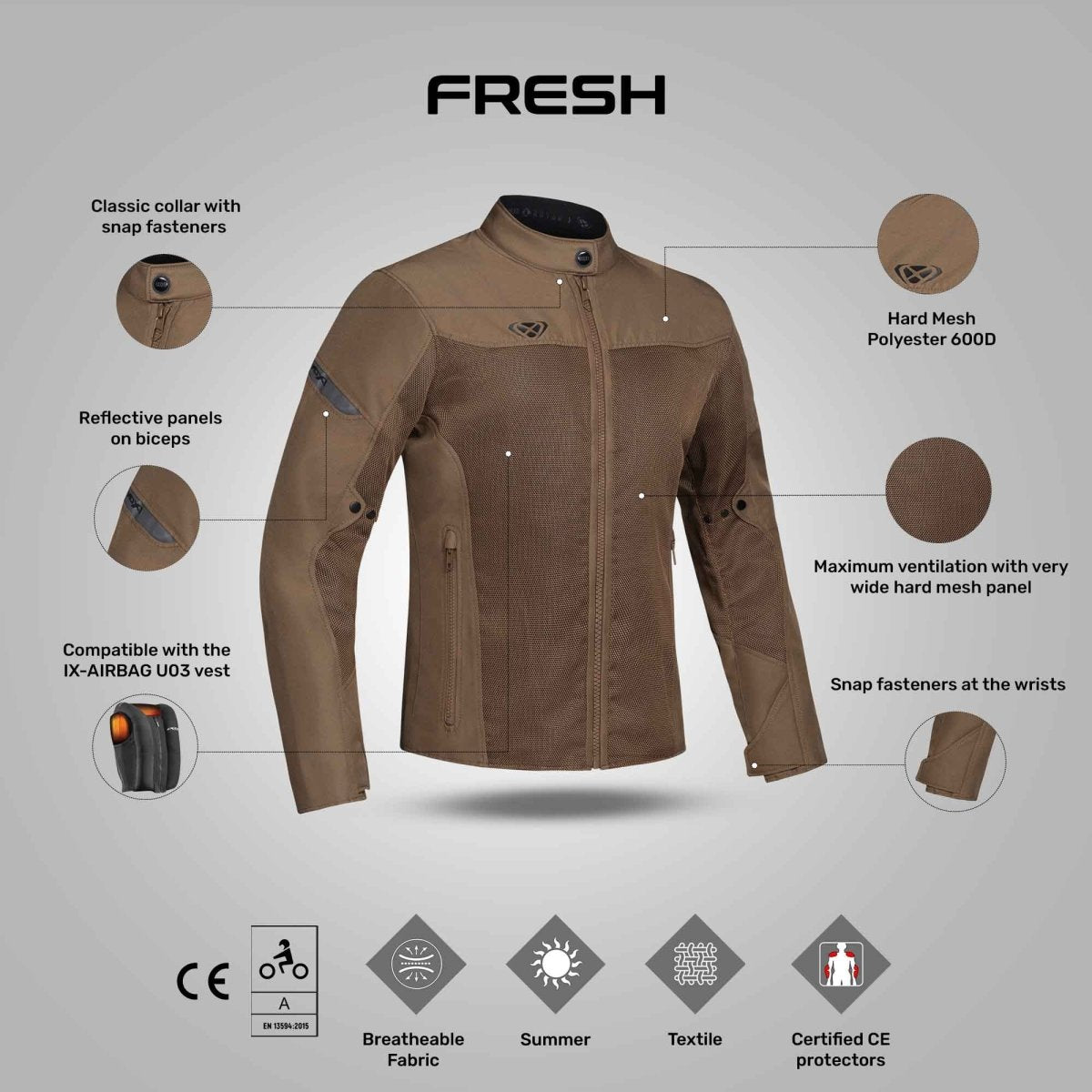 Fresh Slim - Ultra-Ventilated Summer Riding Jacket (Brown) - Vox Leather