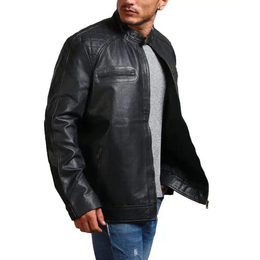 Garcia Mens Cafe Racer Black Leather Jacket - Vox Leather