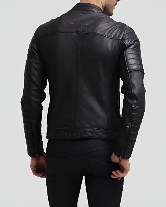 Grant Black Slim Fit Leather Racer Jacket - Rare Leather
