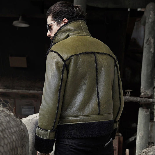 Green Mens RAF Flying Pilot Sheepskin Shearling Leather Jacket - Vox Leather