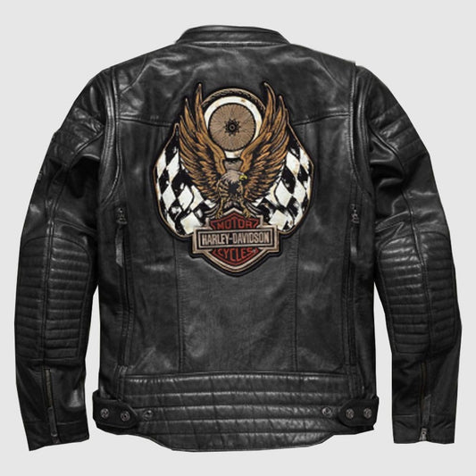 Harley Davidson Men embroidery Eagle Design Natural Leather Jacket - Vox Leather