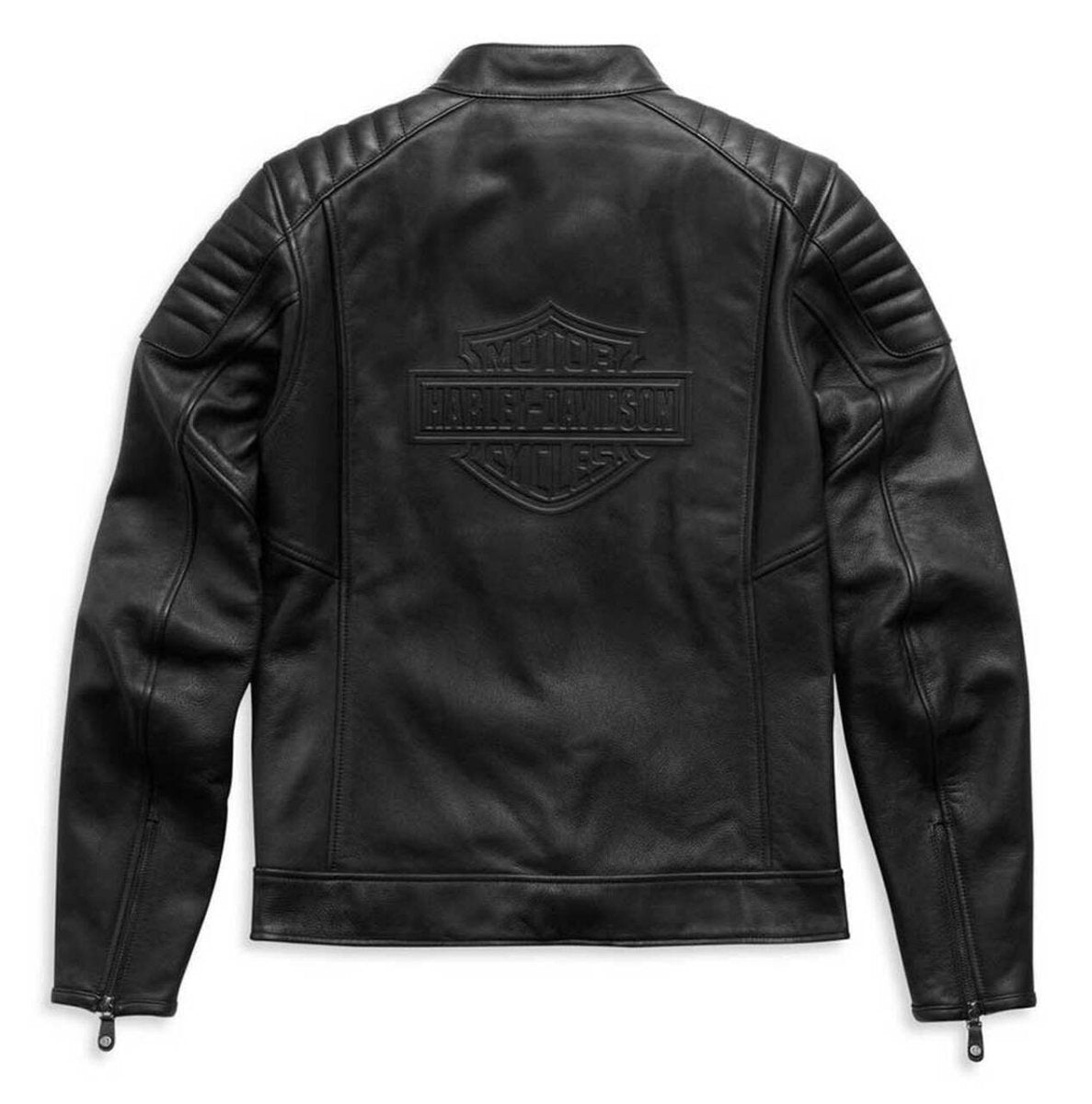 Harley-Davidson Mens Embossed Logo Padded Biker Leather Jacket Black - Vox Leather