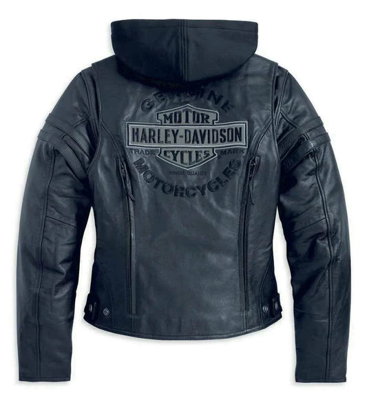 Harley - Davidson Women's Miss Enthusiast Leather Hood Jacket - Rare Leather
