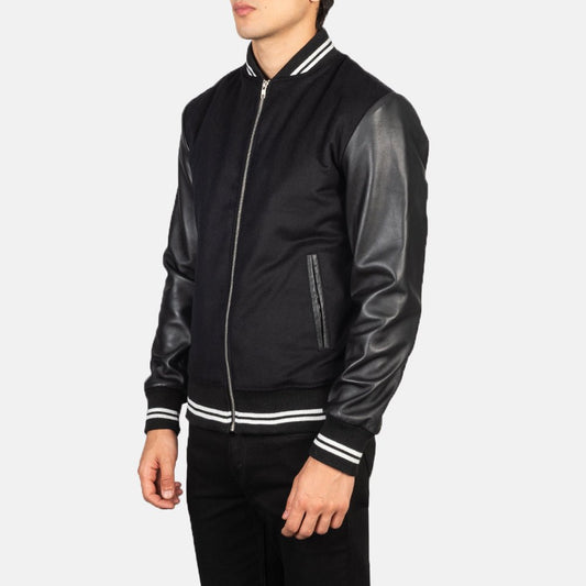 Harrison Black Hybrid Varsity Jacket - Vox Leather