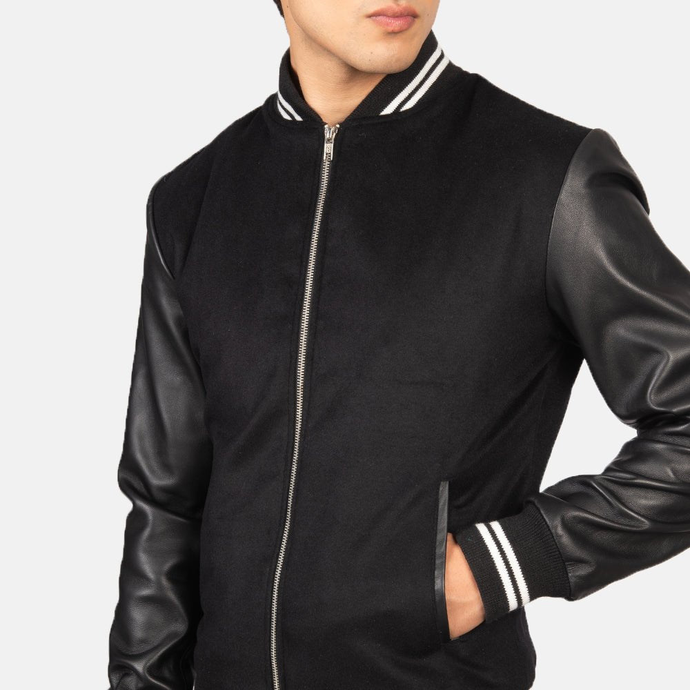 Harrison Black Hybrid Varsity Jacket - Vox Leather
