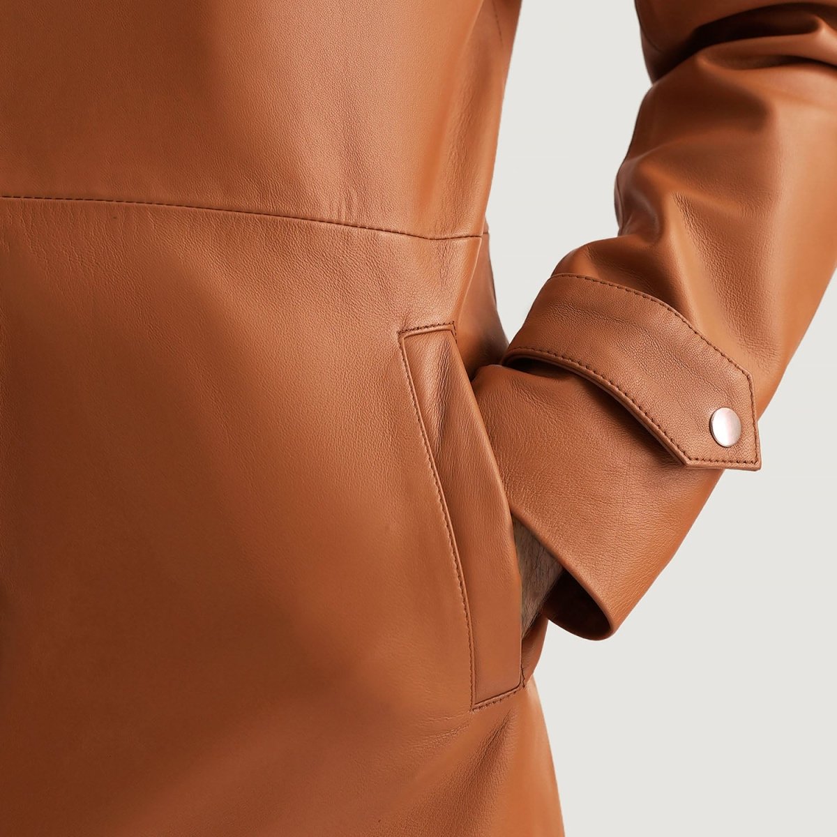 Infinity Tan Brown Leather Coat - Vox Leather