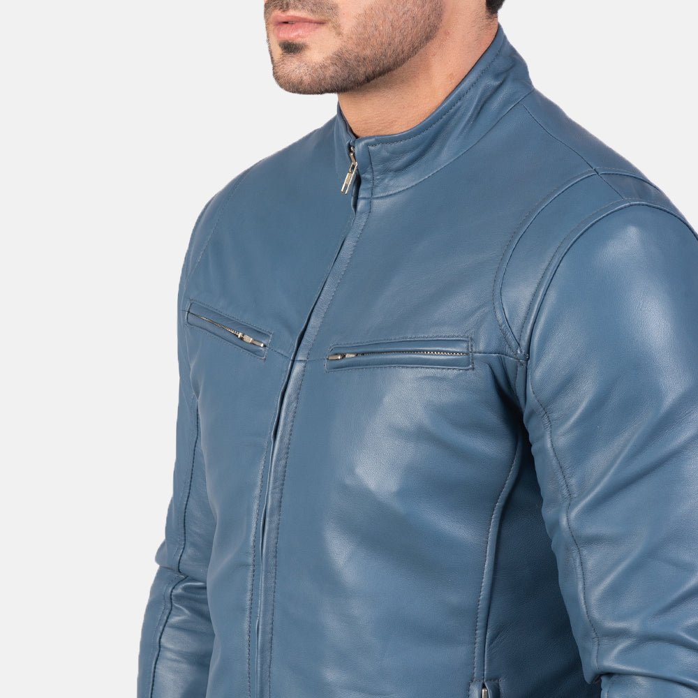 Ionic Blue Leather Biker Jacket - Vox Leather