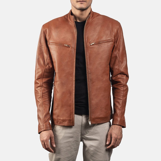 Ionic Brown Leather Biker Jacket - Vox Leather