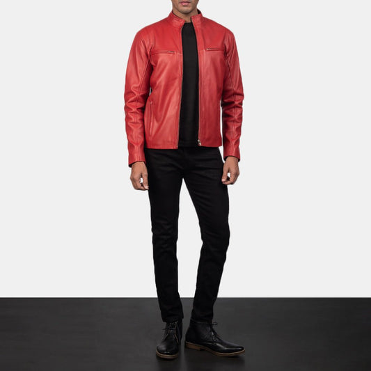 Ionic Red Leather Biker Jacket - Vox Leather