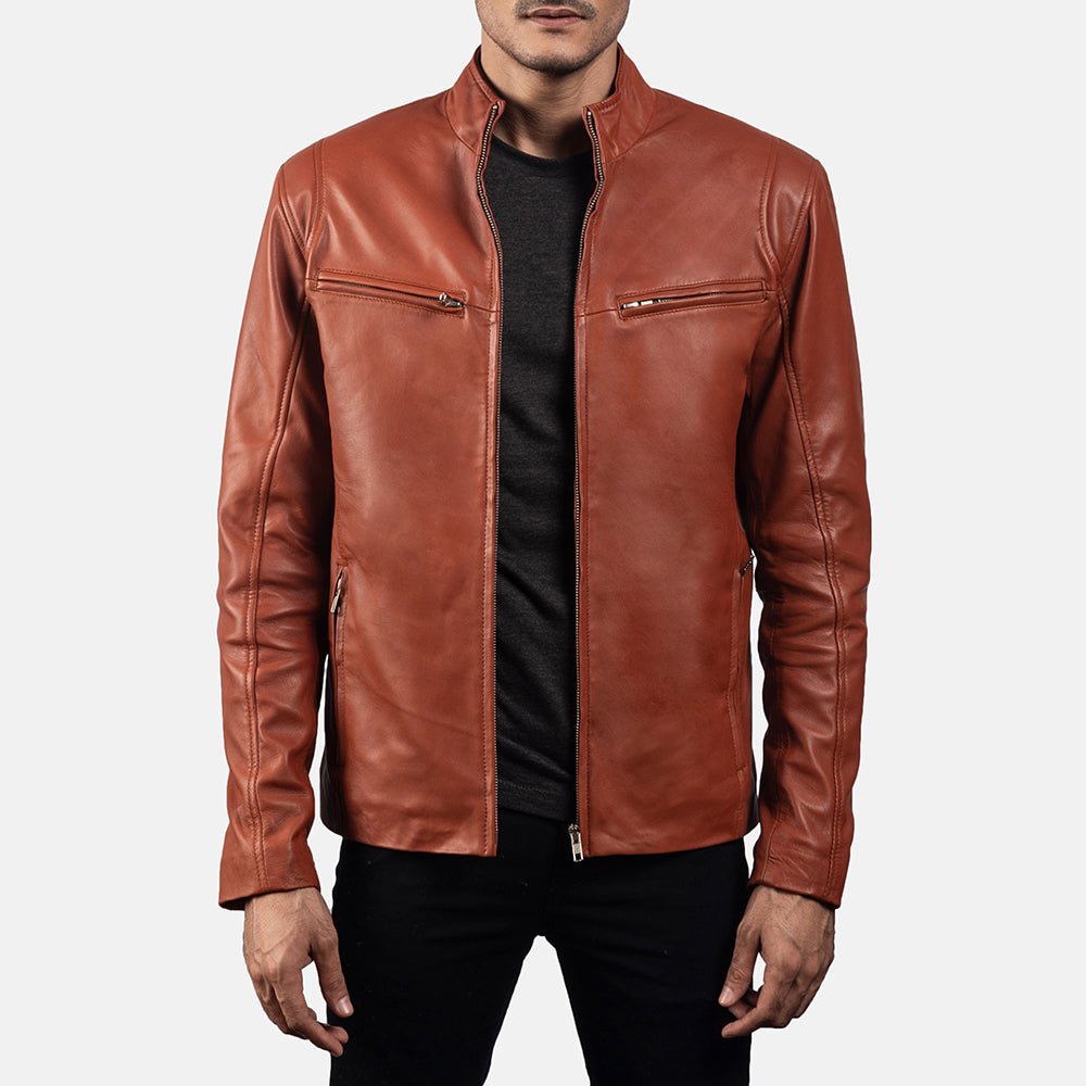 Ionic Tan Brown Leather Biker Jacket - Vox Leather