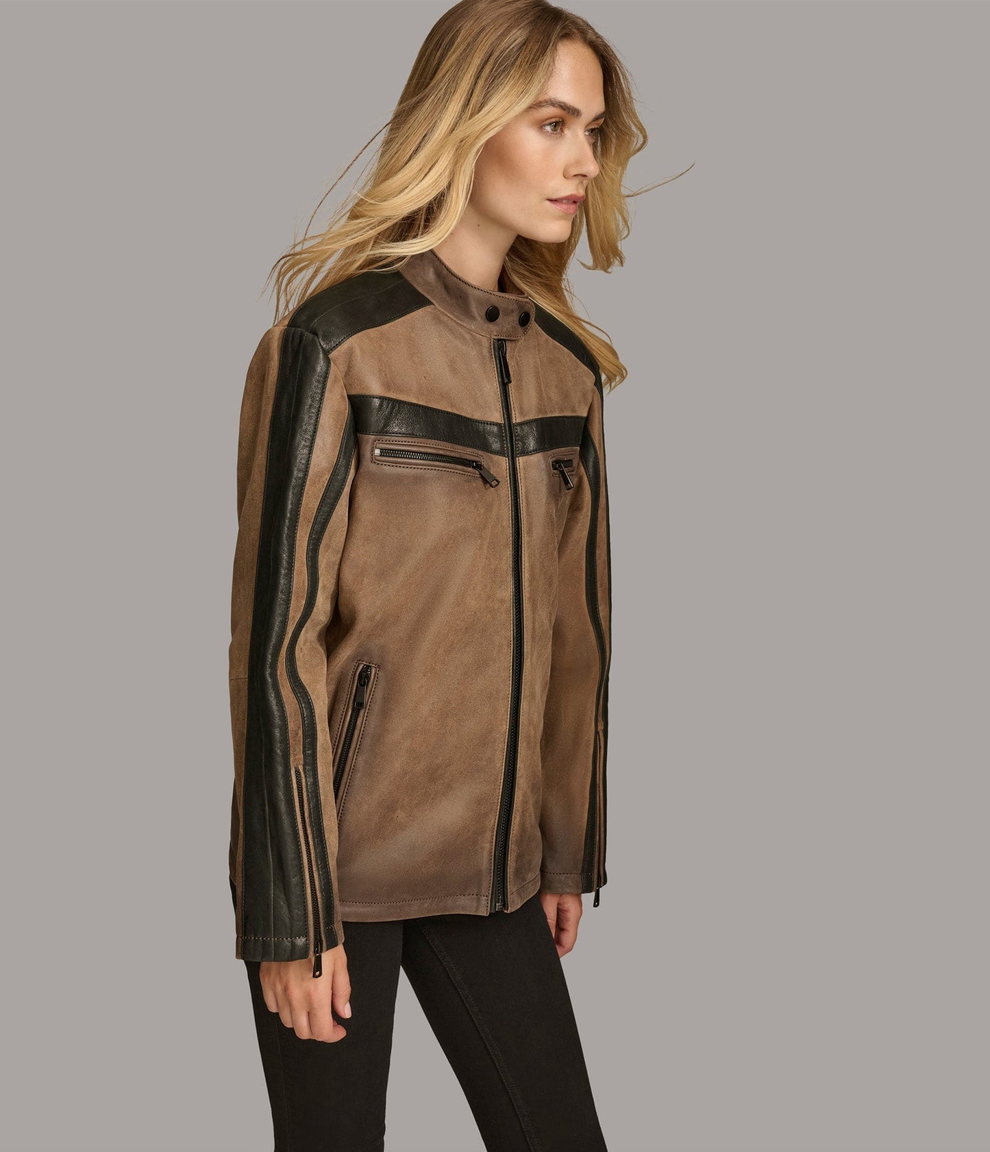 Jade Color Block Racer Jacket - Rare Leather
