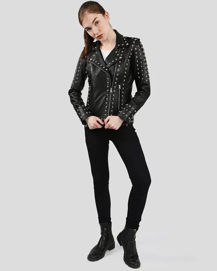 Jasmine Black Studded Leather Jacket - Vox Leather