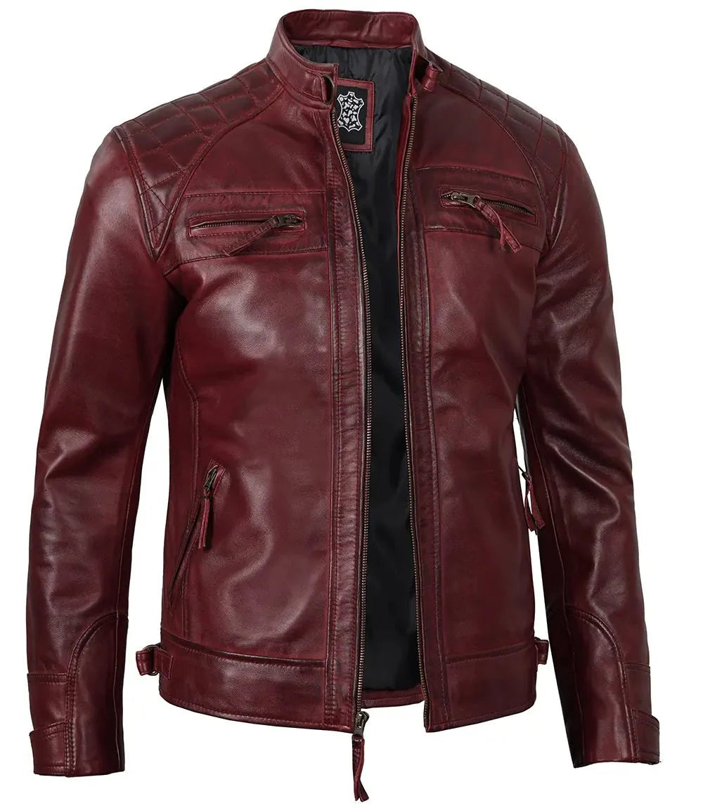 Johnson Burgundy Quilted Motorcycle Leather Jacket - Rare Leather