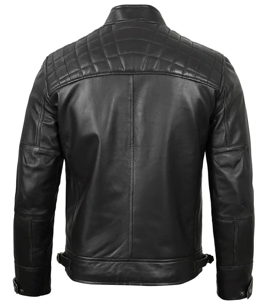 Johnson Mens Black Quilted Motorcycle Real Leather Jacket - Vox Leather