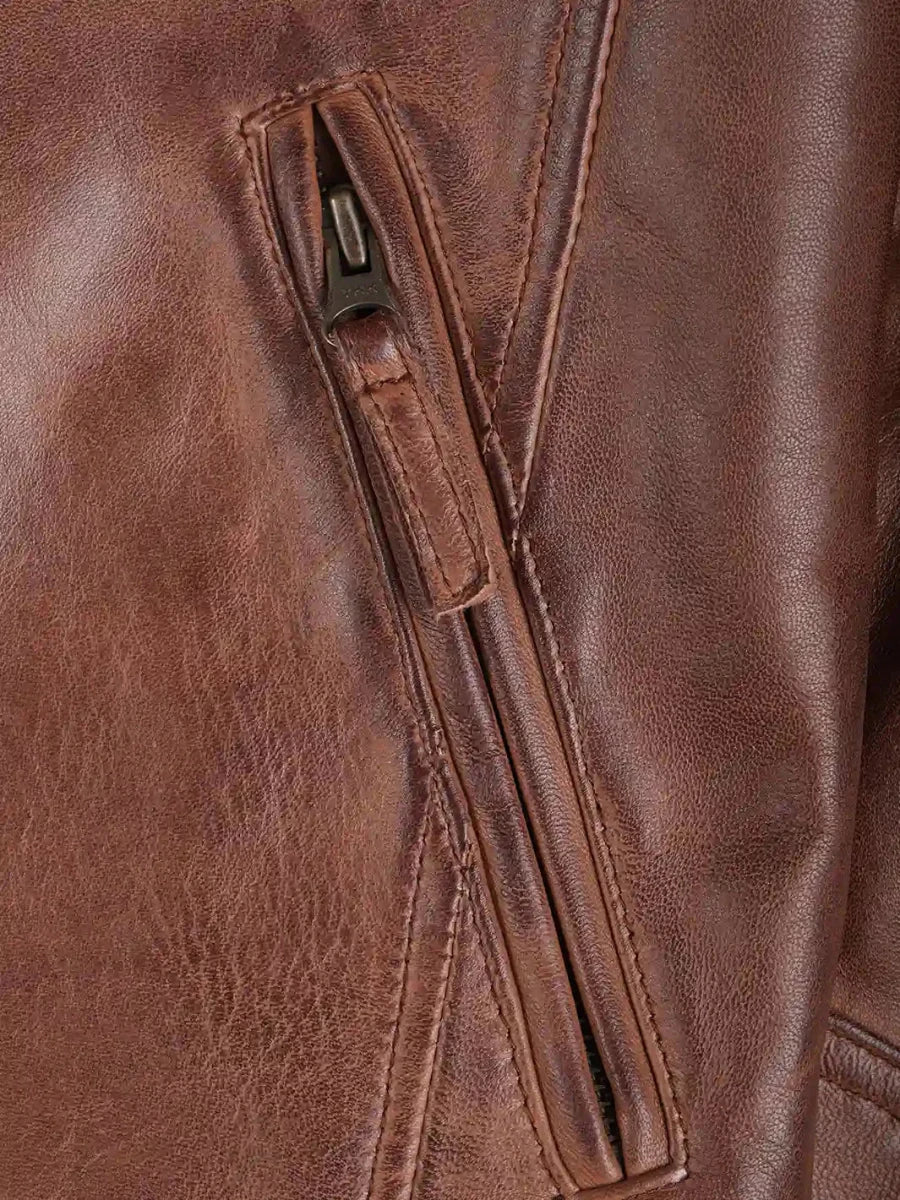 Johnson Men's Cognac Brown Quilted Biker Leather Jacket - Vox Leather