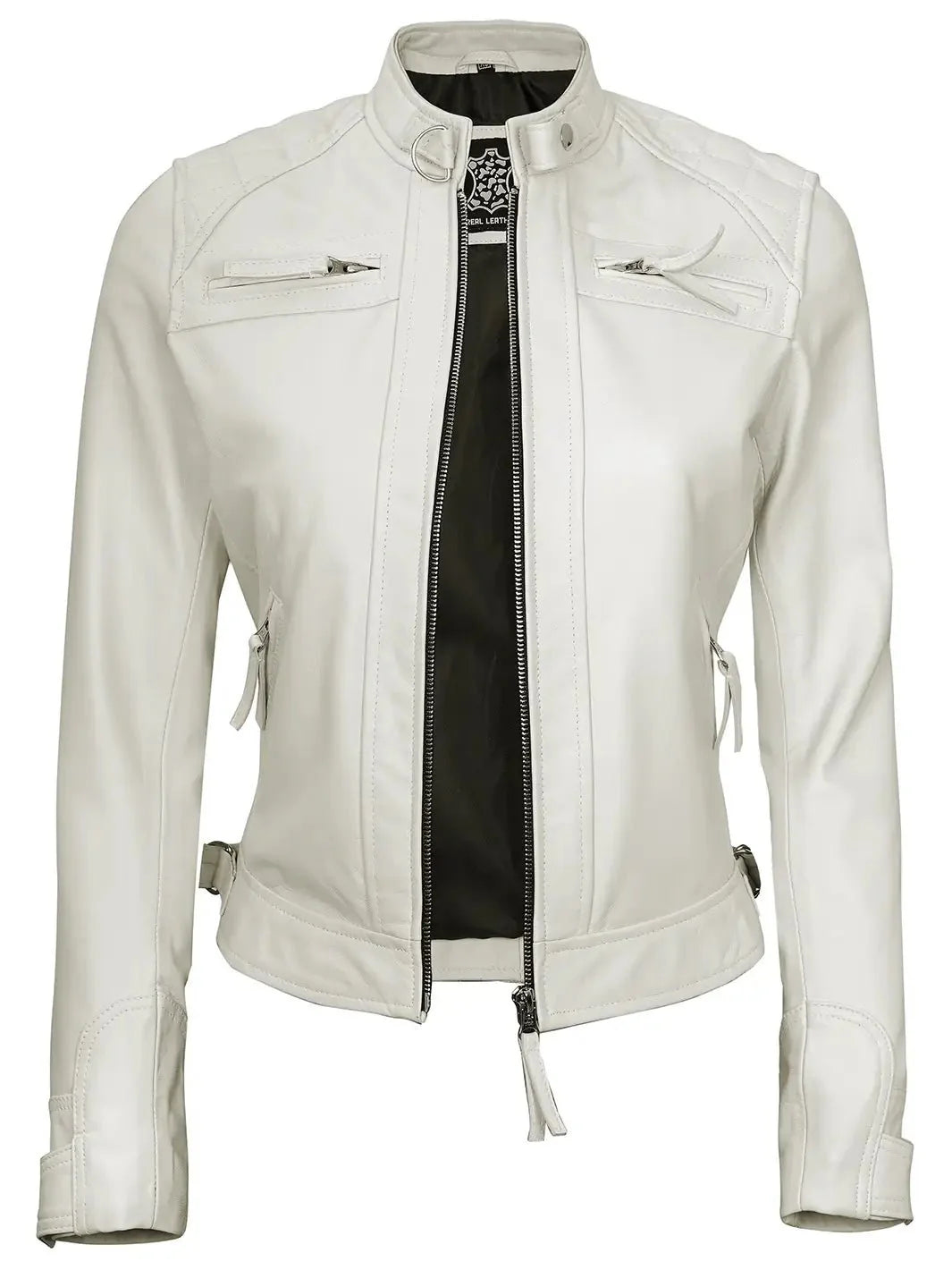 Johnson Women Quilted Off White Cafe Racer Leather Jacket - Rare Leather