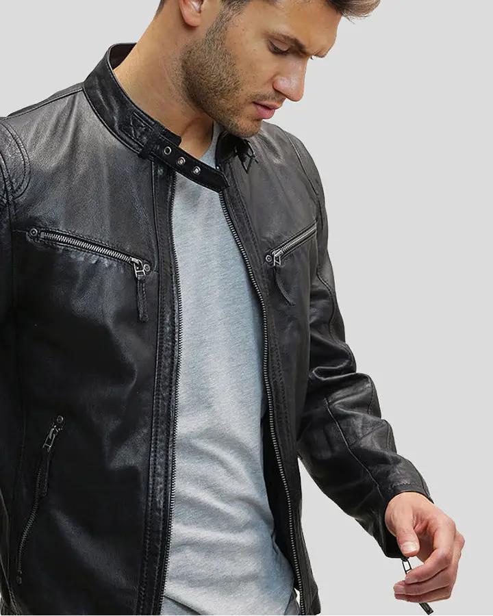 Jose Black Leather Racer Jacket - Vox Leather