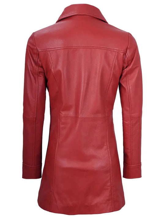 Kandis Women Red Real Leather Car Coat - Vox Leather