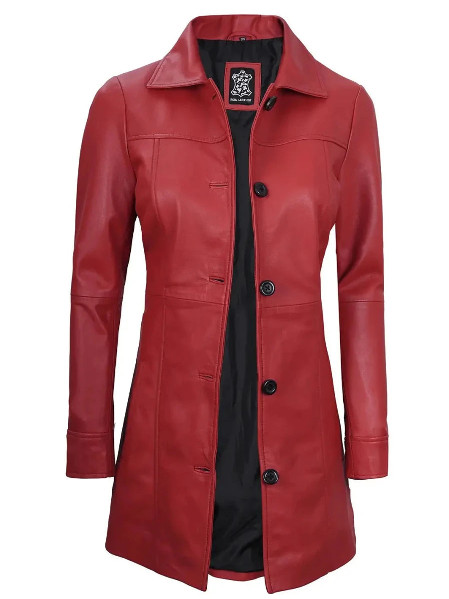 Kandis Women Red Real Leather Car Coat - Vox Leather