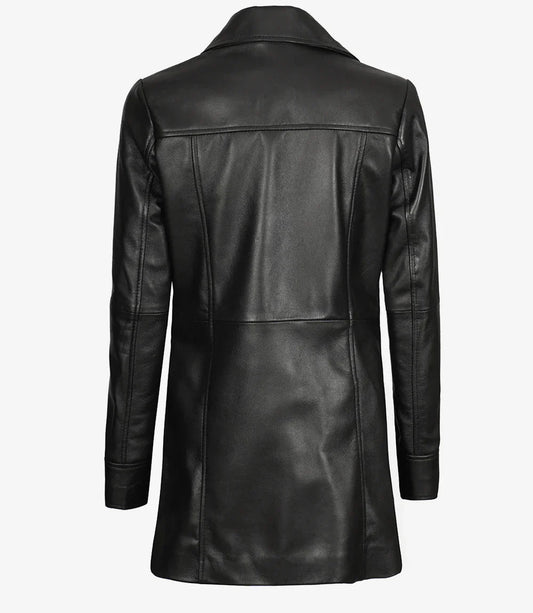 Kandis Womens Black 3/4 Length Leather Car Coat - Rare Leather