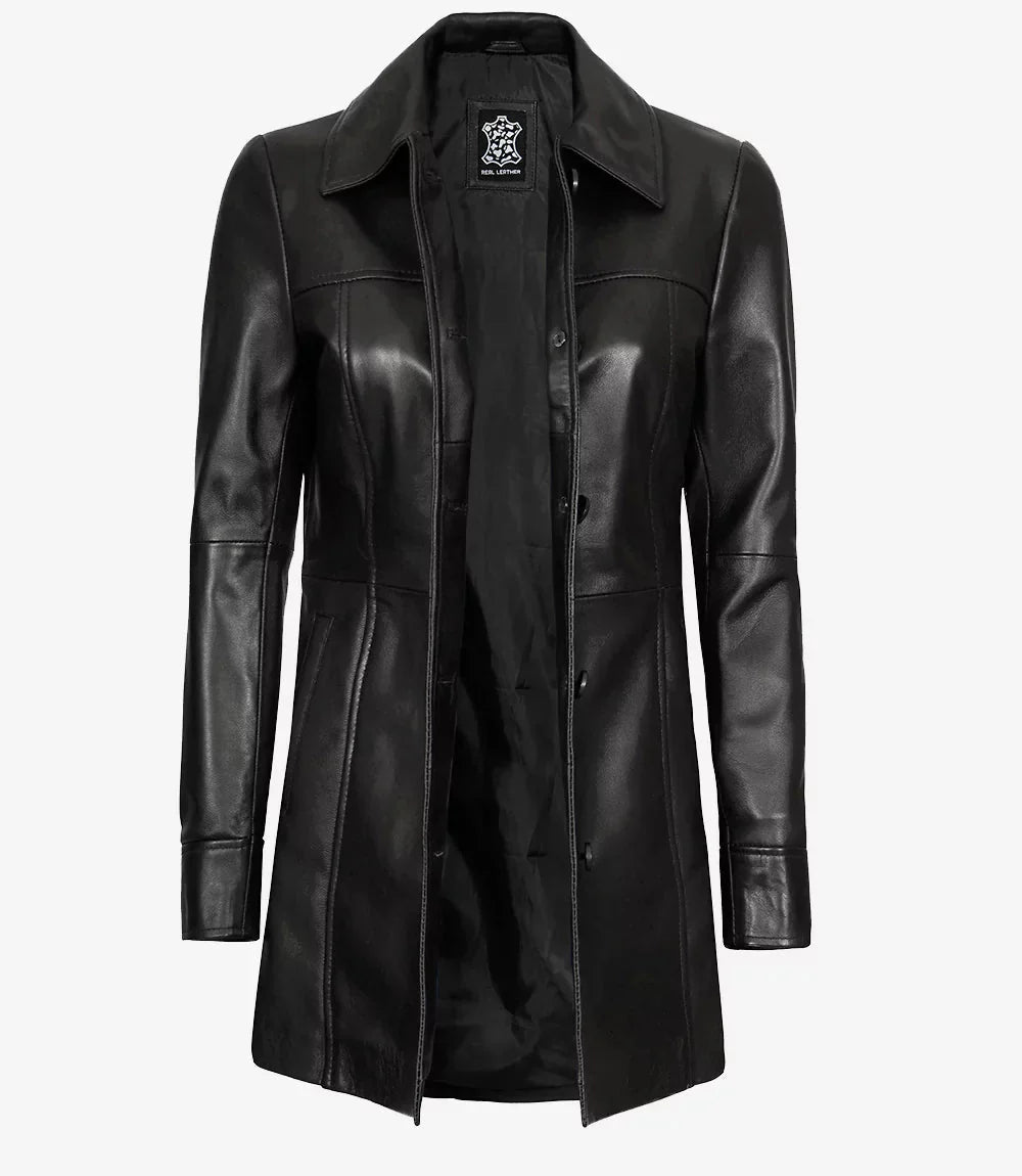 Kandis Womens Black 3/4 Length Leather Car Coat - Vox Leather
